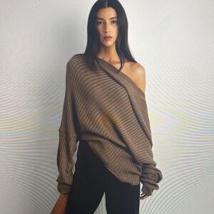 OAK + FORT Slouchy off the Shoulder Knit Hoodie SMALL